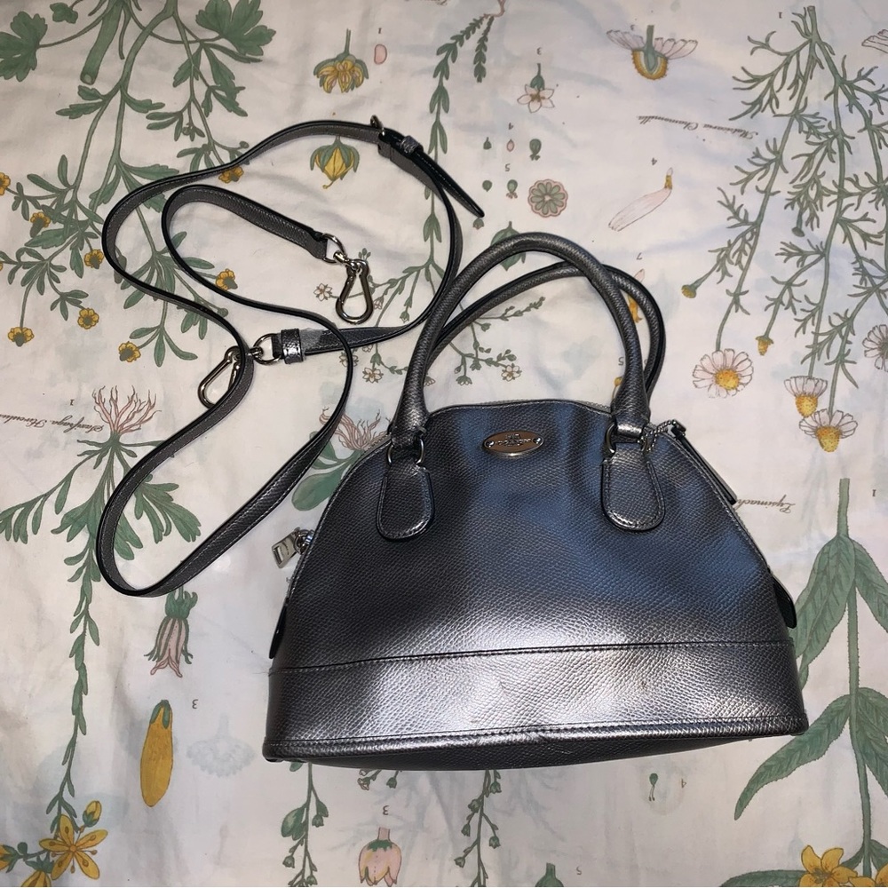 Coach Mini Cora Dome Satchel silver metallic gray